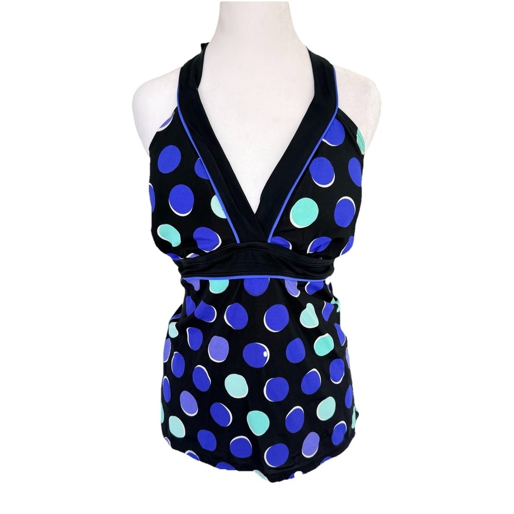 St. John's Bay Polka Dot Tankini Swimsuit Top Size 16W Halter Black Purple